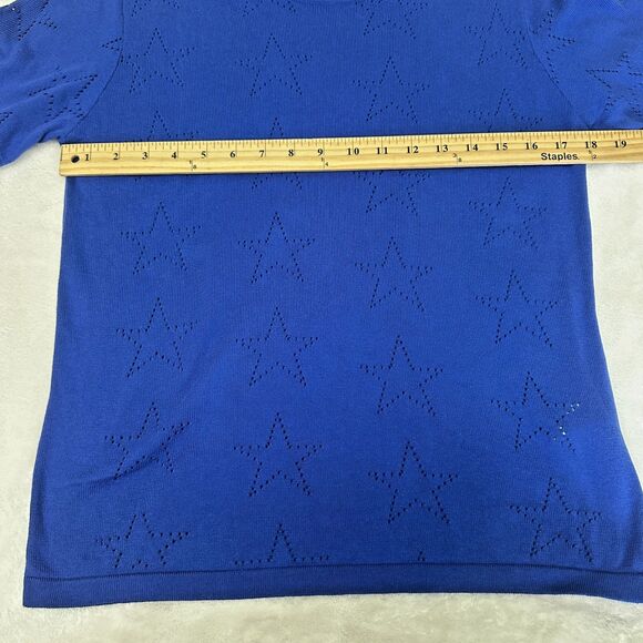 P.A.R.O.S.H. Women's Blue Star Short Sleeve Knit Cotton Sweater Sz L Italy - Picture 10 of 10